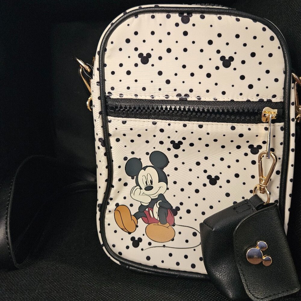 Disney Biotech Mickey Mouse Crossbody Bag with Adjustable Strap in Black/White